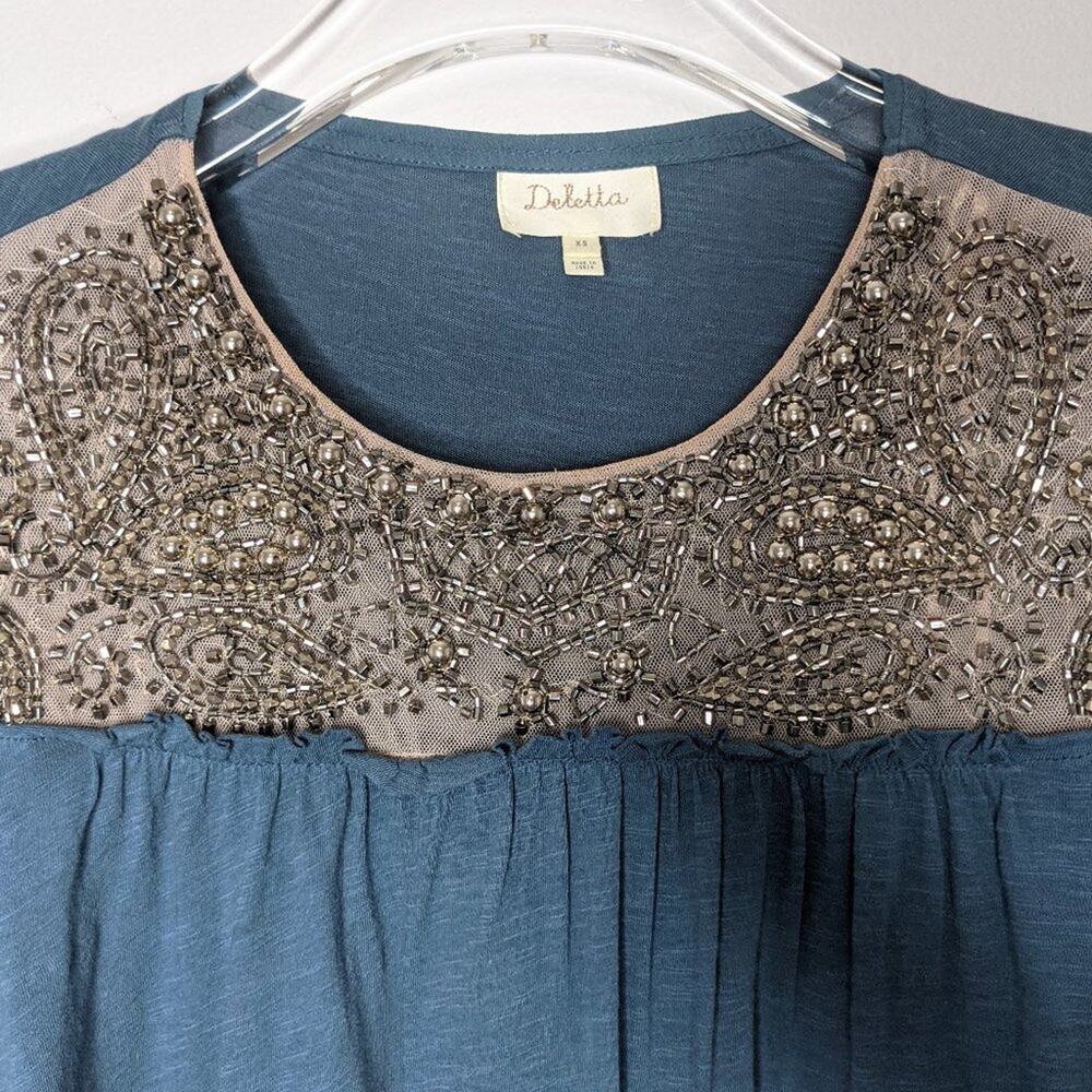 Anthropologie Deletta Blue Beaded Boho Blouse XS - Picture 3 of 10